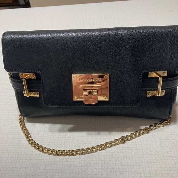 Like New Michael Michael Kors Black Leather Shoulder/Clutch - Picture 1 of 10